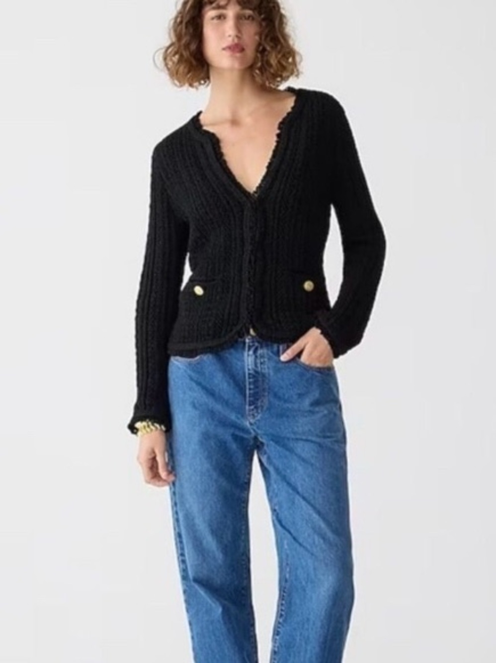 J. Crew Textured Cable-Knit Lady Jacket w/Fringe MEDIUM Viscose Cotton Black